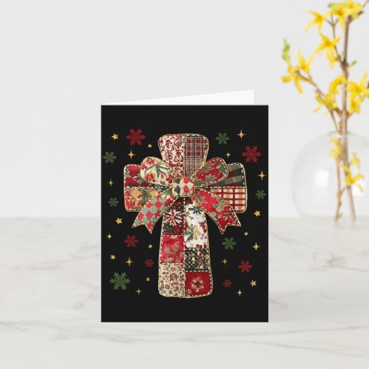 Patchwork Cross Christian Christmas Coquette Bow Kaart (Gele Bloem)