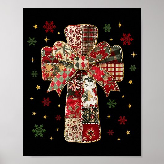 Patchwork Cross Christian Christmas Coquette Bow Poster (Voorkant)