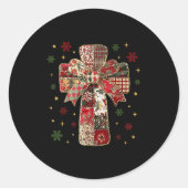 Patchwork Cross Christian Christmas Coquette Bow  Ronde Sticker (Voorkant)