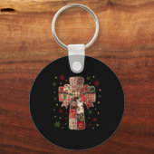 Patchwork Cross Christian Christmas Coquette Bow Sleutelhanger (Voorkant)