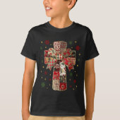 Patchwork Cross Christian Christmas Coquette Bow T-shirt (Voorkant)