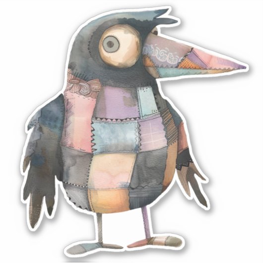 Patchwork Crow Bird Sticker (Voorkant)