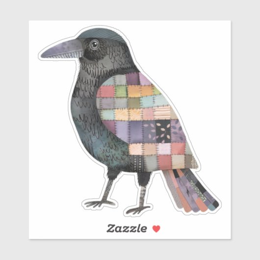 Patchwork Crow Bird Sticker (Vel)