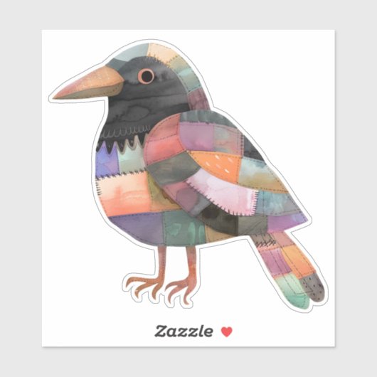 Patchwork Crow Bird Sticker (Vel)