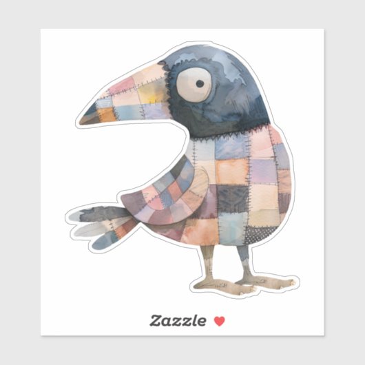 Patchwork Crow Bird Sticker (Vel)