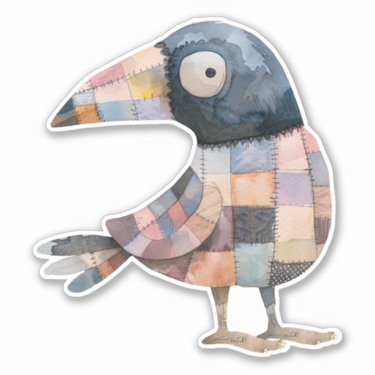 Patchwork Crow Bird Sticker (Voorkant)