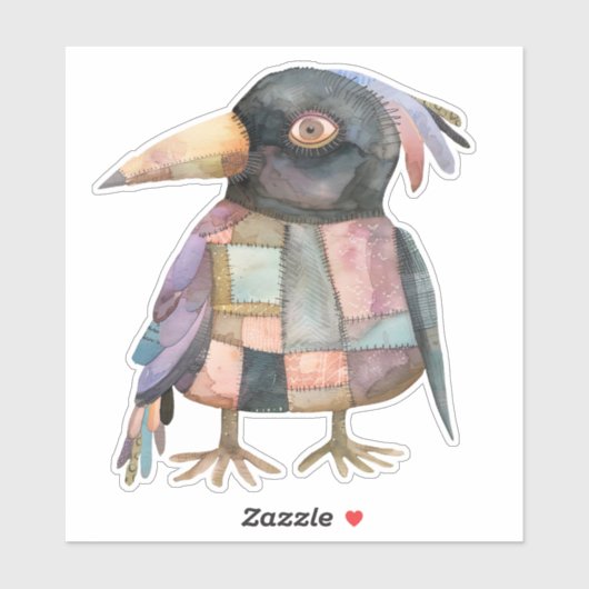Patchwork Crow Bird Sticker (Vel)