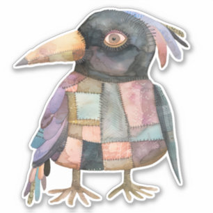 Patchwork Crow Bird Sticker