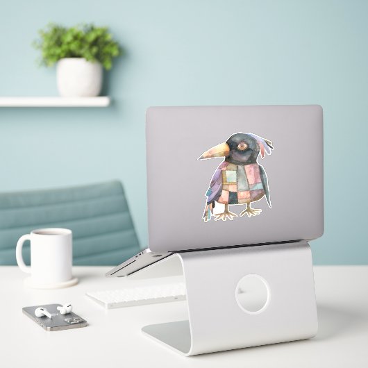 Patchwork Crow Bird Sticker (Laptop op bureau)