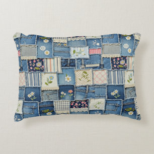 Patchwork Denim Accent Kussen