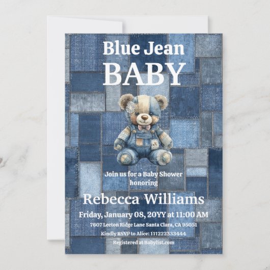 Patchwork Denim Bear Boy Blue Jean Baby Shower Kaart (Voorkant)