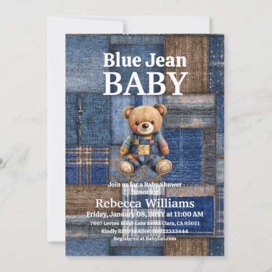 Patchwork Denim Bear Toy Blue Jean Baby Shower Kaart (Voorkant)