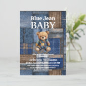 Patchwork Denim Bear Toy Blue Jean Baby Shower Kaart (Staand voorkant)
