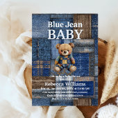 Patchwork Denim Bear Toy Blue Jean Baby Shower Kaart