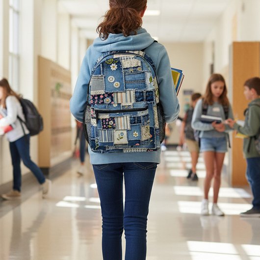 Patchwork Denim Bedrukte Rugzak
