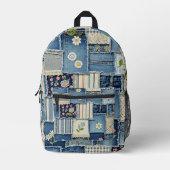 Patchwork Denim Bedrukte Rugzak (Voorkant)