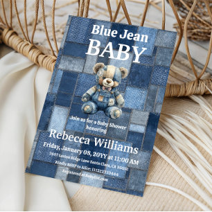 Patchwork Denim Beer Jongen Blauwe Spijkerbabyfees Kaart