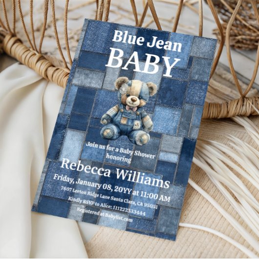 Patchwork Denim Beer Jongen Blauwe Spijkerbabyfees Kaart