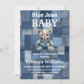 Patchwork Denim Beer Jongen Blauwe Spijkerbabyfees Kaart (Voorkant)