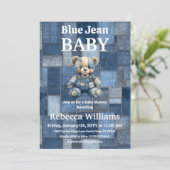 Patchwork Denim Beer Jongen Blauwe Spijkerbabyfees Kaart (Staand voorkant)
