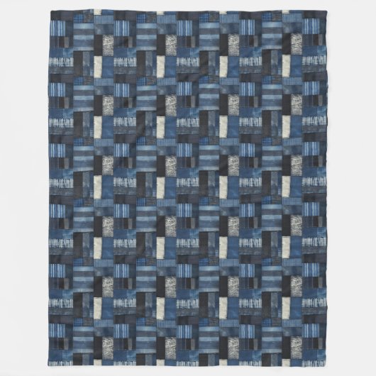 Patchwork Denim Fabric Art Illustratie No7 Fleece Deken (Voorkant)
