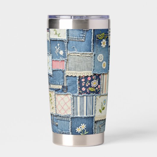Patchwork Denim Geïsoleerde Drinkbeker (Achterkant)