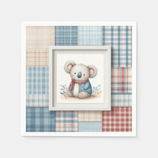 Patchwork Denim Koala Paper Napkin Servet (Voorkant)
