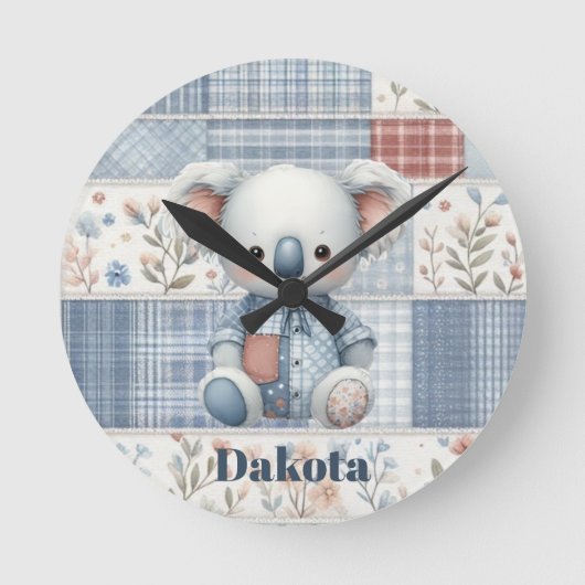 Patchwork Denim Koala Ronde Klok (Voorkant)