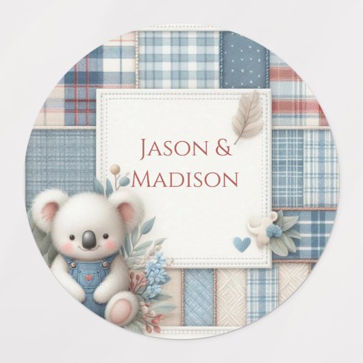 Patchwork Denim Koala Round Sticker (Design 1)
