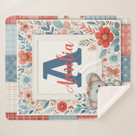 Patchwork Denim Koala Sherpa Blanket Deken (Voorkant (horizontaal))