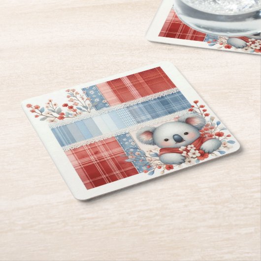 Patchwork Denim Koala Square Paper Coasters Kartonnen Onderzetters (Schuin)