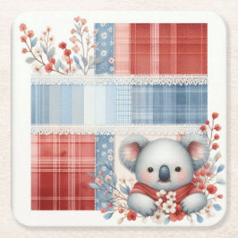Patchwork Denim Koala Square Paper Coasters Kartonnen Onderzetters