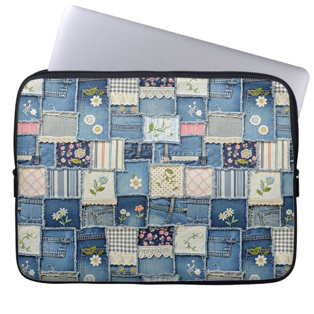 Patchwork Denim Laptop Sleeve (Voorkant)