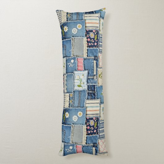 Patchwork Denim Lichaamskussen (Achterkant (Verticaal))