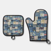 Patchwork Denim Ovenwant & Pannenlap Set (Voorkant)