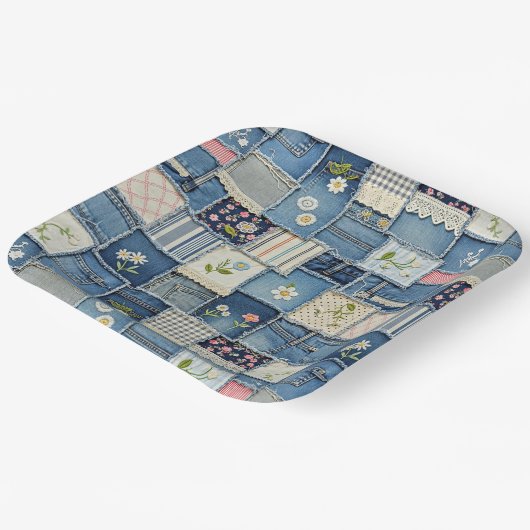 Patchwork Denim Papieren Bordje (Gebogen)
