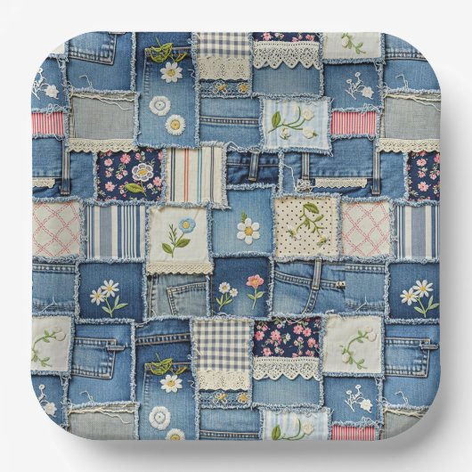 Patchwork Denim Papieren Bordje (Voorkant)