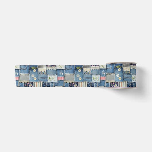 Patchwork Denim Satijnen Lint (Voorkant)