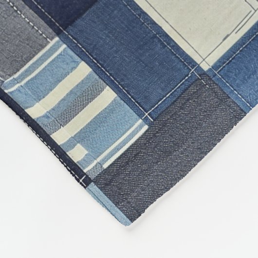 Patchwork Denim Stof Art Illustratie No10 Fleece Deken (Hoek)