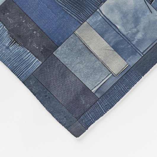 Patchwork Denim Stof Art Illustratie No11 Fleece Deken (Hoek)