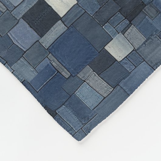 Patchwork Denim Stof Art Illustratie No16 Fleece Deken (Hoek)