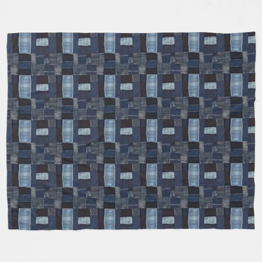 Patchwork Denim Stof Art Illustratie No19 Fleece Deken (Voorkant (Horizontaal))
