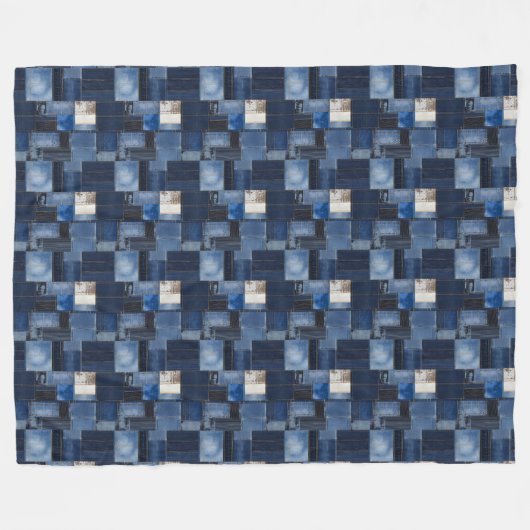 Patchwork Denim Stof Art Illustratie No1 Fleece Deken (Voorkant (Horizontaal))