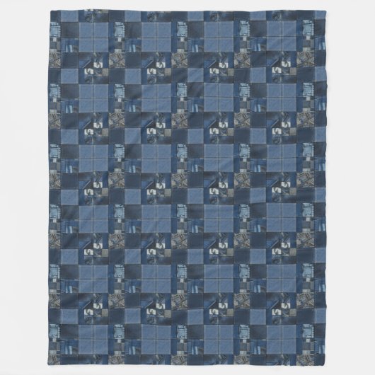 Patchwork Denim Stof Art Illustratie No4 Fleece Deken (Voorkant)