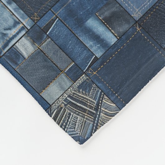 Patchwork Denim Stof Art Illustratie No4 Fleece Deken (Hoek)