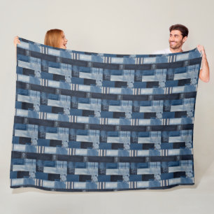 Patchwork Denim Stof Art Illustratie No5 Fleece Deken