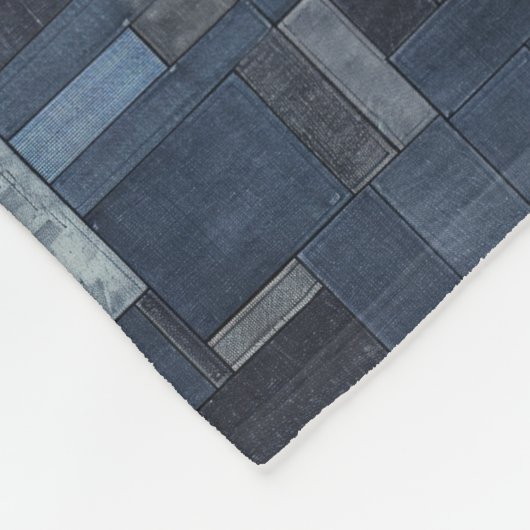Patchwork Denim Stof Art Illustratie No8 Fleece Deken (Hoek)