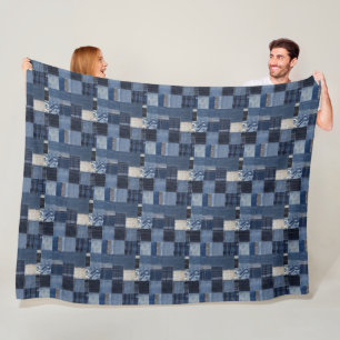 Patchwork Denim Stof Art Illustratie No9 Fleece Deken