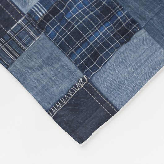 Patchwork Denim Stof Art Illustratie No9 Fleece Deken (Hoek)