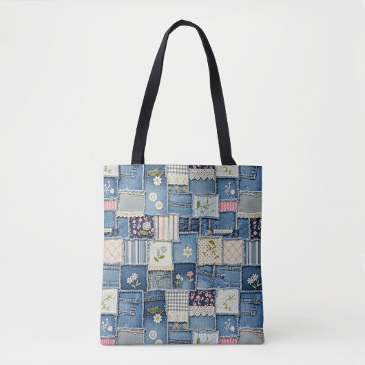 Patchwork Denim Tote Bag (Voorkant)